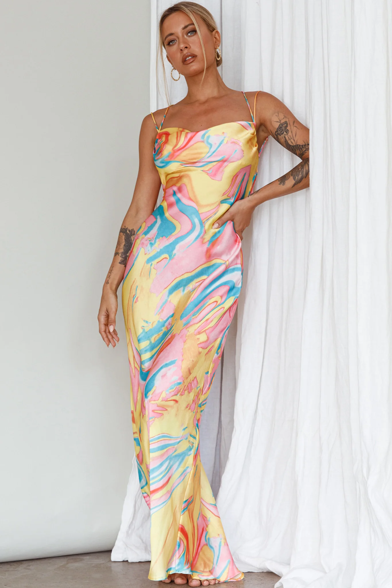 Moment With You Ruched Bust Midi Dress Swirl Yellow/Green - Image 5