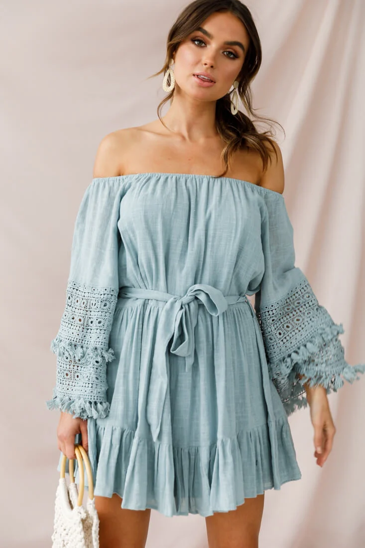 Mona Off-Shoulder Embellished Sleeve Dress Sage - Image 6
