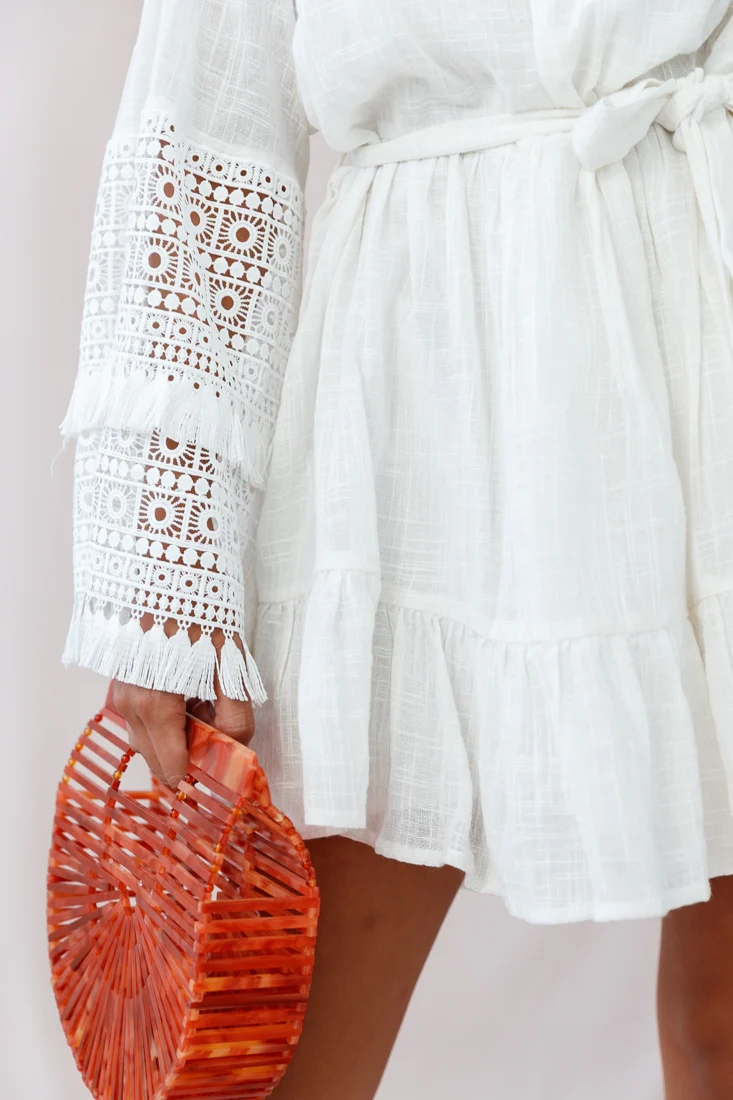Mona Off-Shoulder Embellished Sleeve Dress White - Image 4