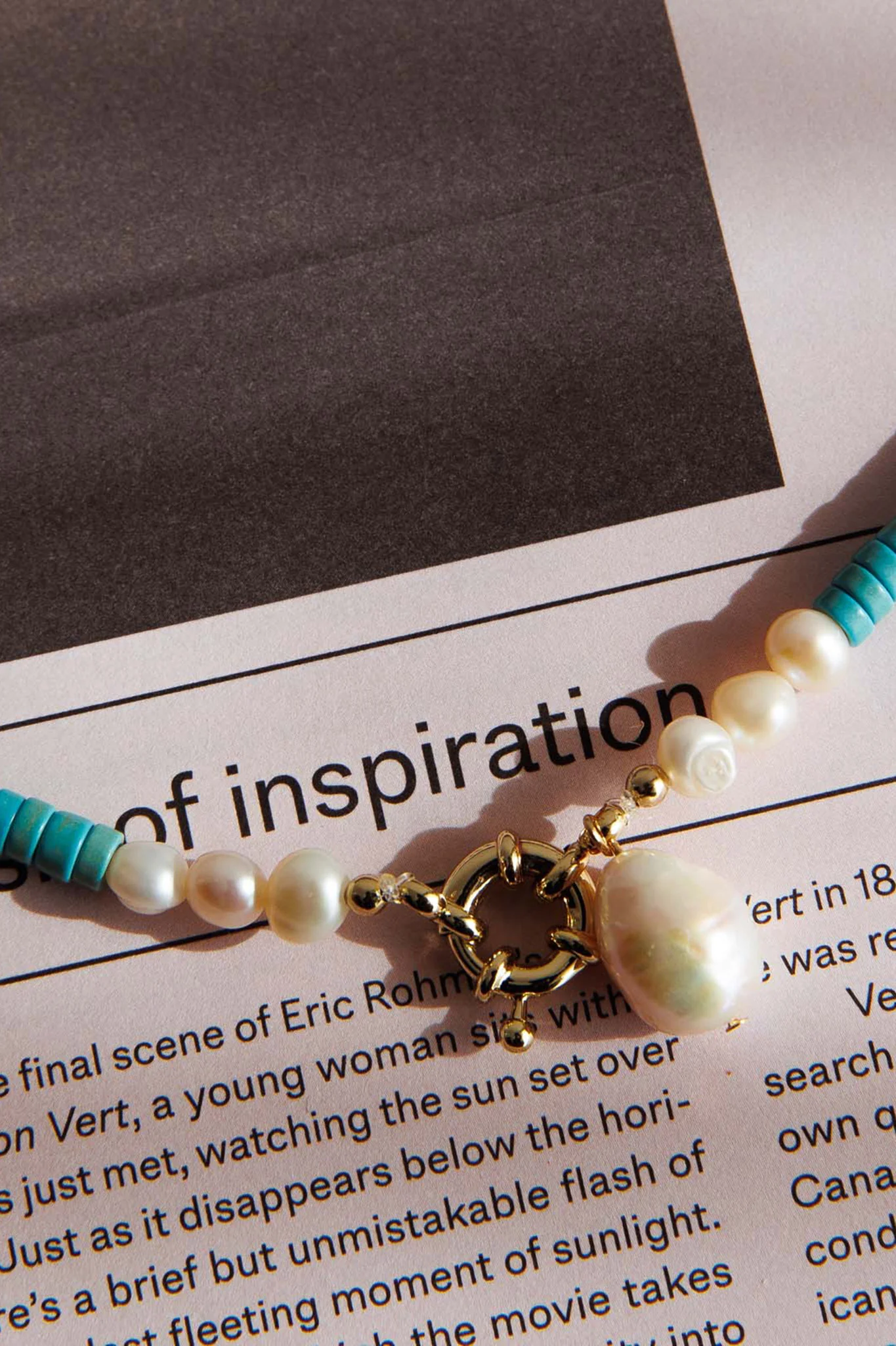 Monaco Pearl Turquoise Bead Necklace Gold - Image 3