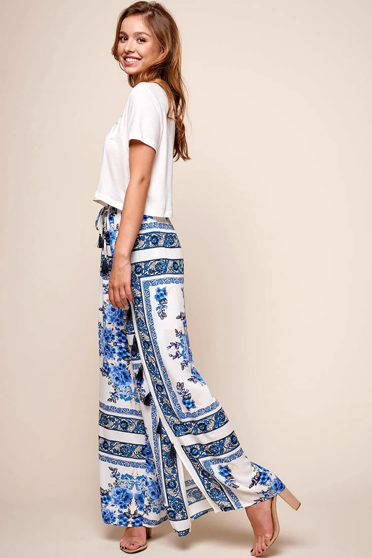 Monaco Wide Leg Tassel Pants White - Image 2