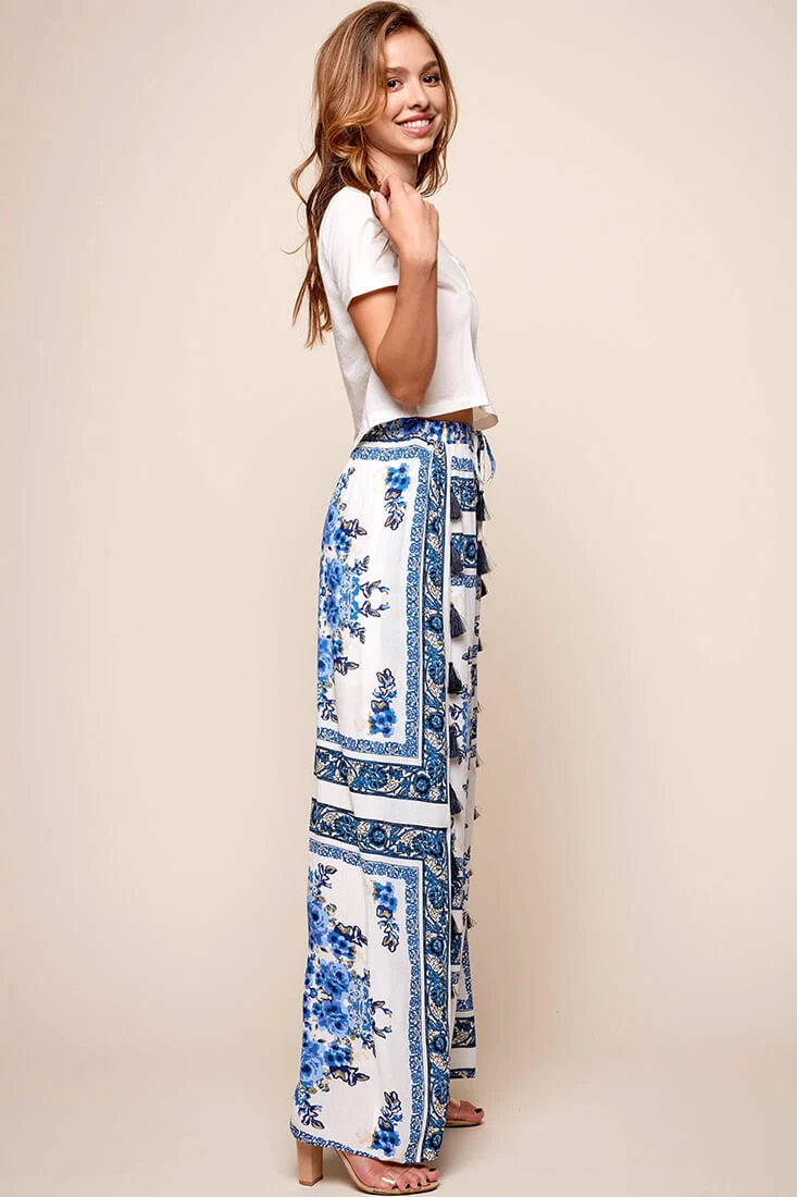Monaco Wide Leg Tassel Pants White - Image 5
