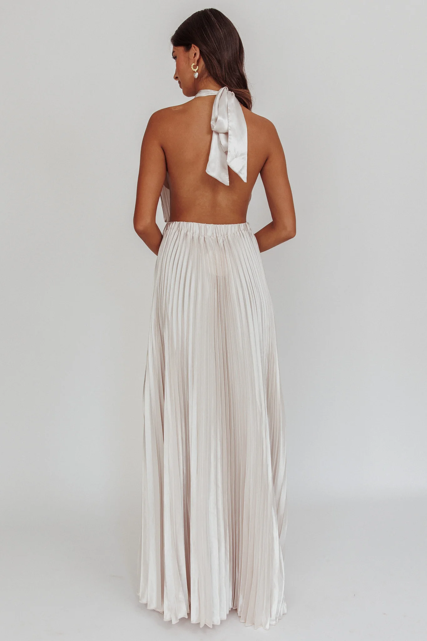 Monarch Pleated Satin Maxi Dress Champagne - Image 2