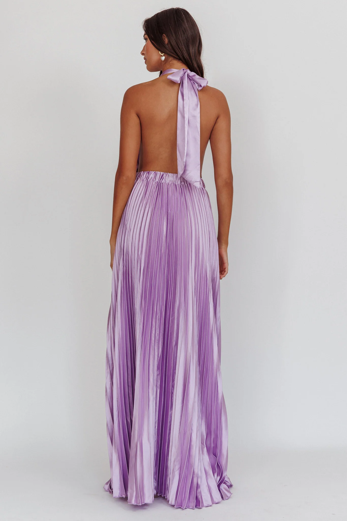 Monarch Pleated Satin Maxi Dress Lavender - Image 2