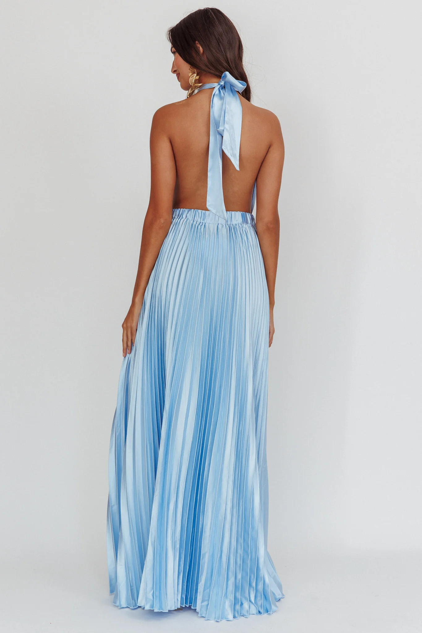 Monarch Pleated Satin Maxi Dress Light Blue - Image 2