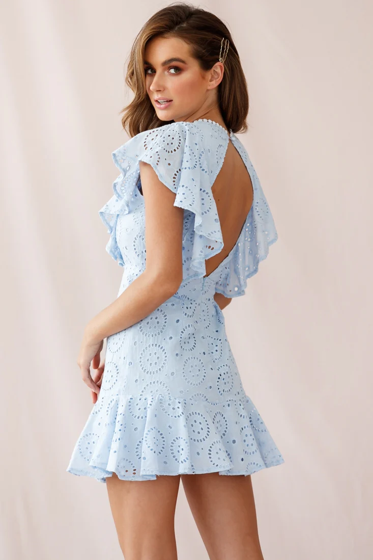 Monica Broderie Anglaise Ruffle Dress Steel Blue - Image 3