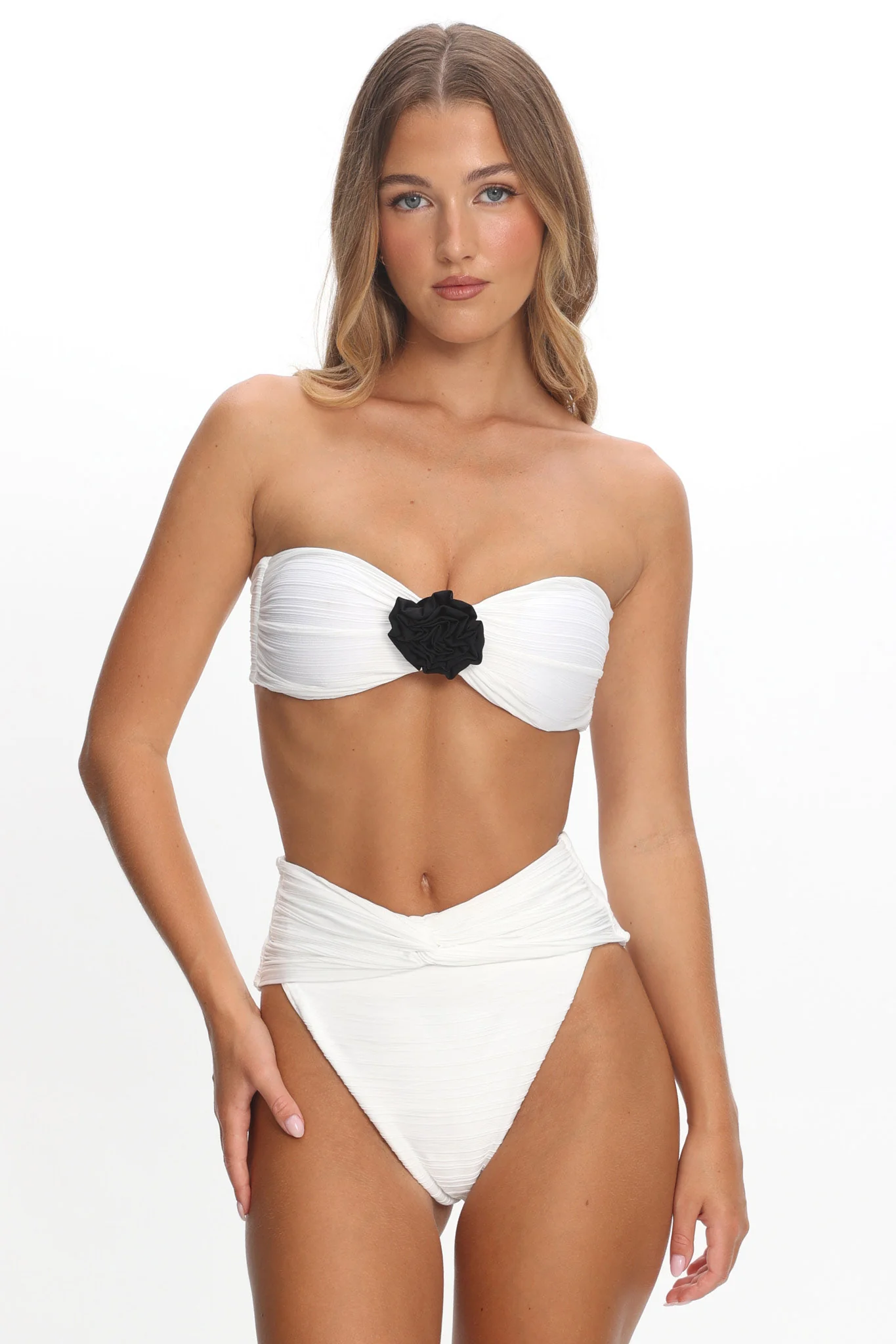 Monique Twist Bandeau Rosette Bikini Top Ivory - Image 4