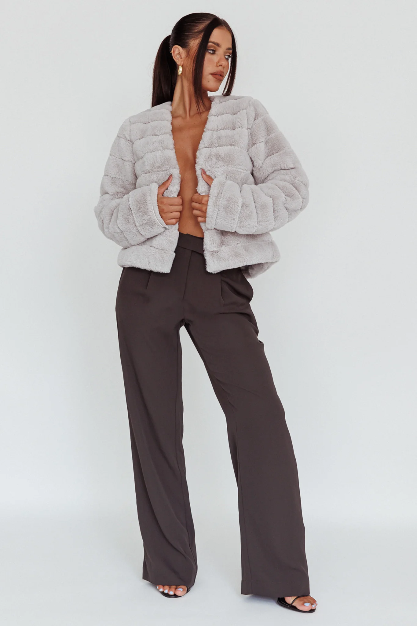 Montana Faux Fur Jacket Light Grey - Image 3