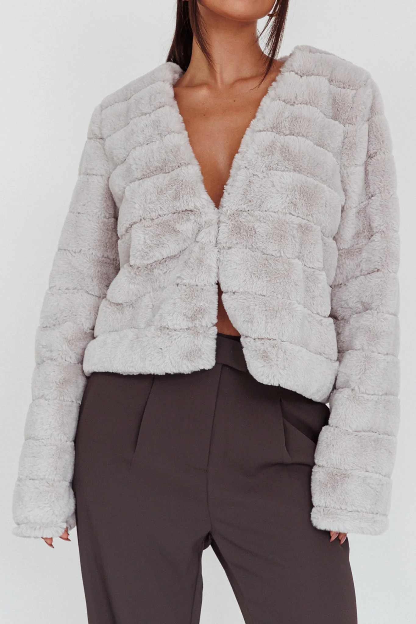Montana Faux Fur Jacket Light Grey - Image 4