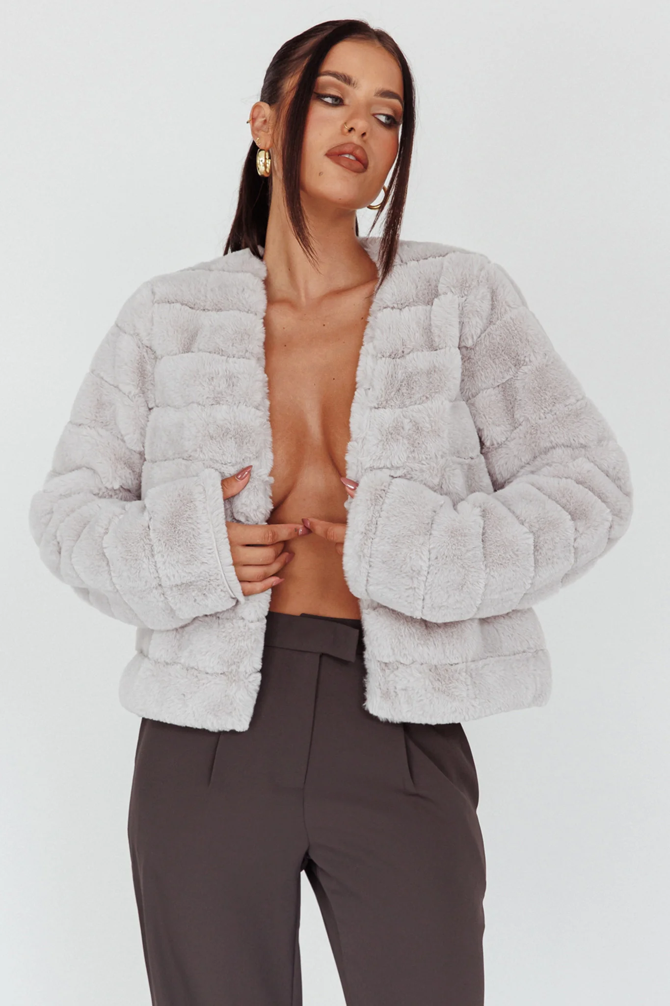 Montana Faux Fur Jacket Light Grey - Image 5