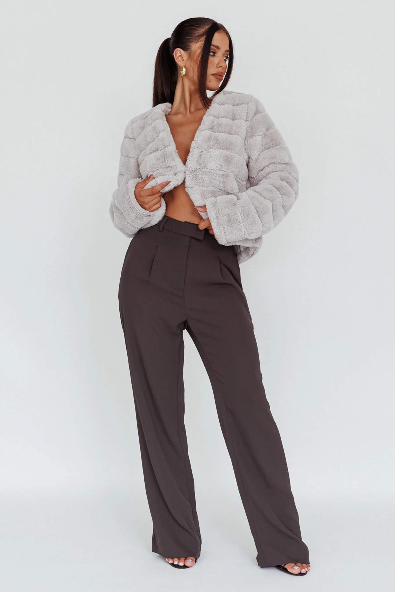Montana Faux Fur Jacket Light Grey - Image 6