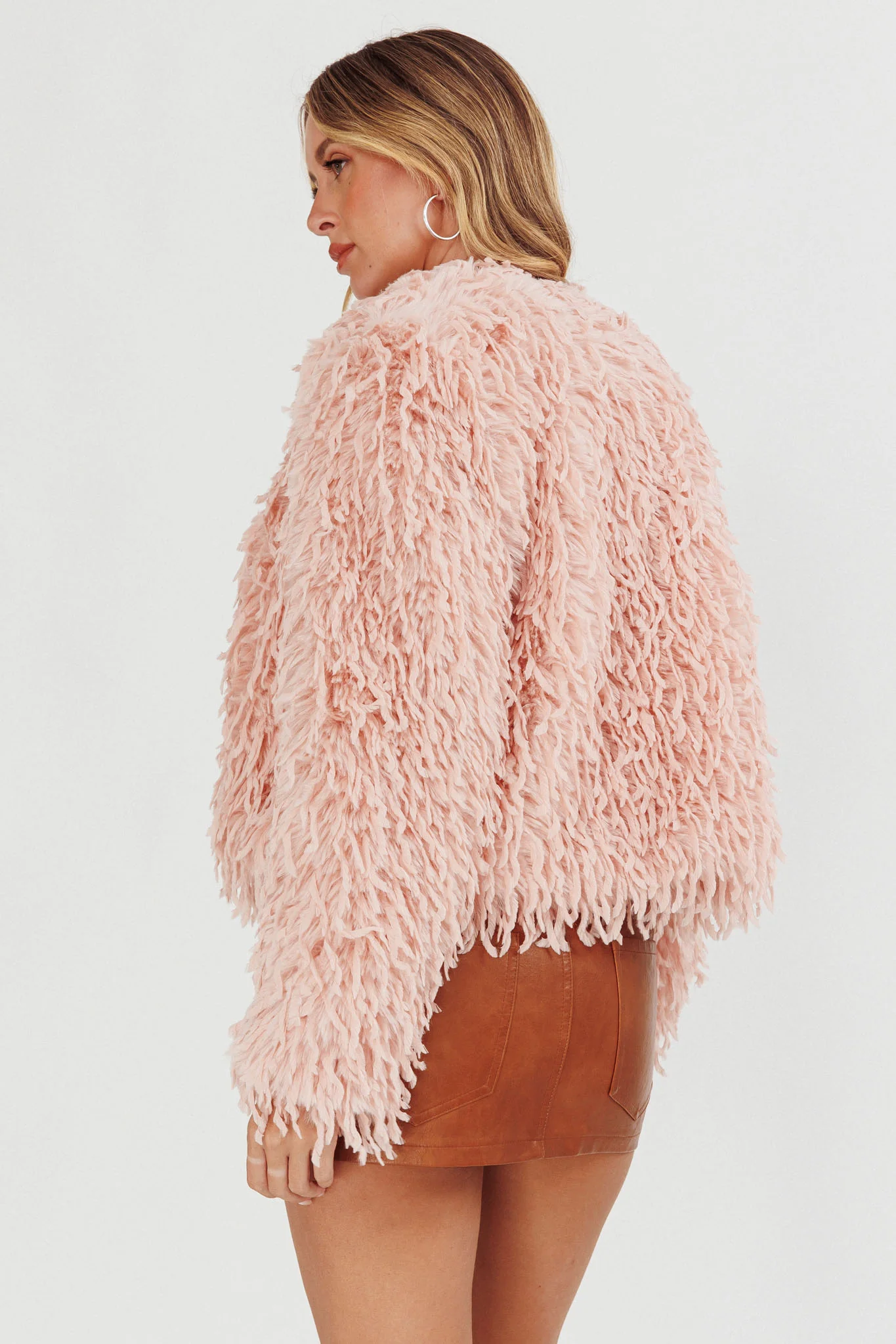 Montana Long Pile Faux Fur Jacket Blush - Image 2