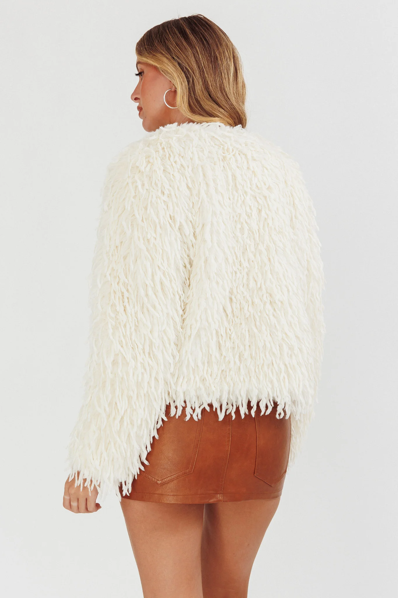 Montana Long Pile Faux Fur Jacket White - Image 2