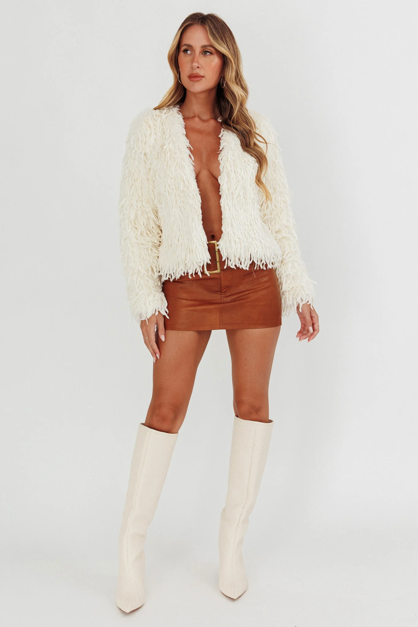 Montana Long Pile Faux Fur Jacket White - Image 3