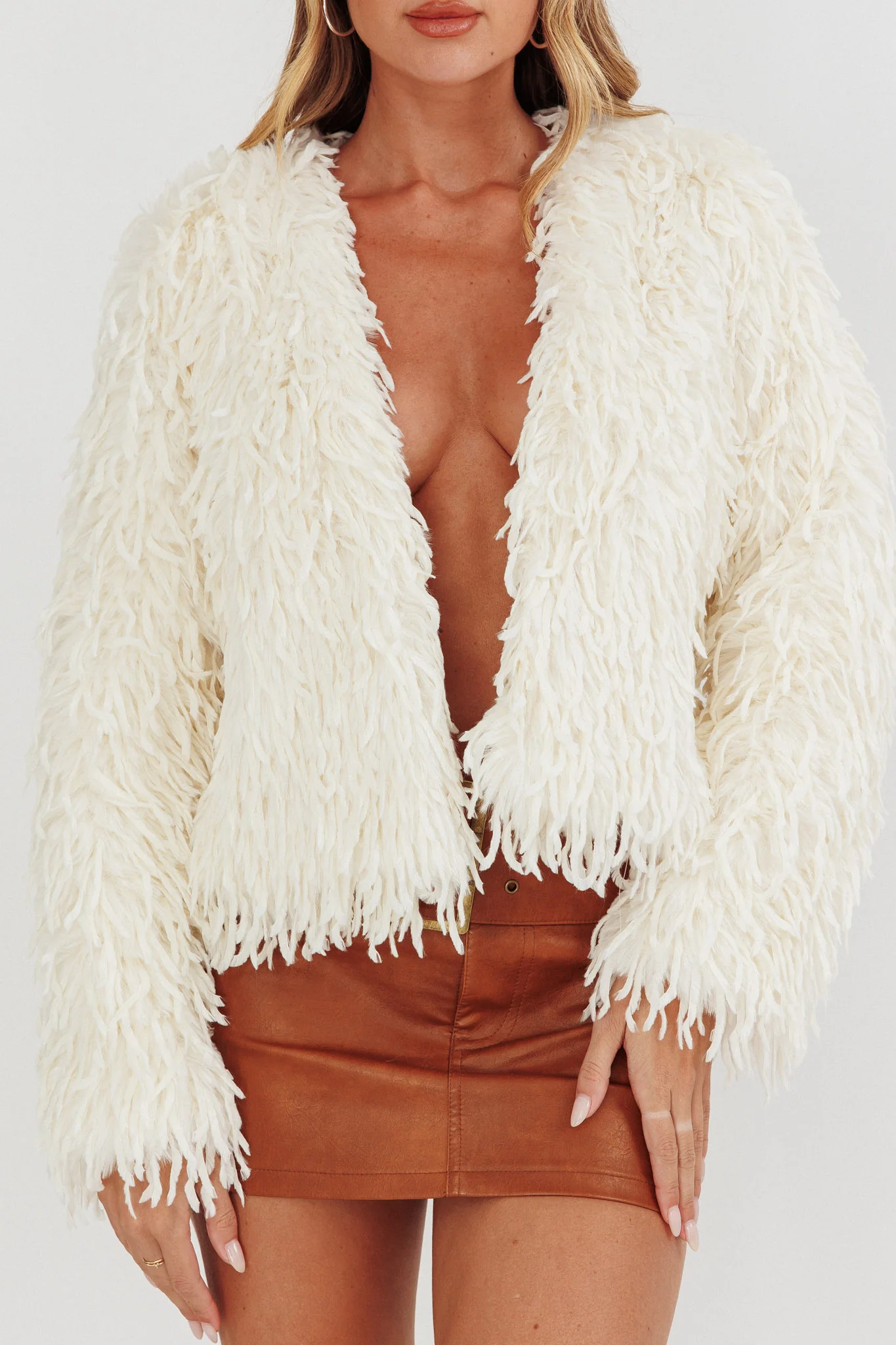 Montana Long Pile Faux Fur Jacket White - Image 4