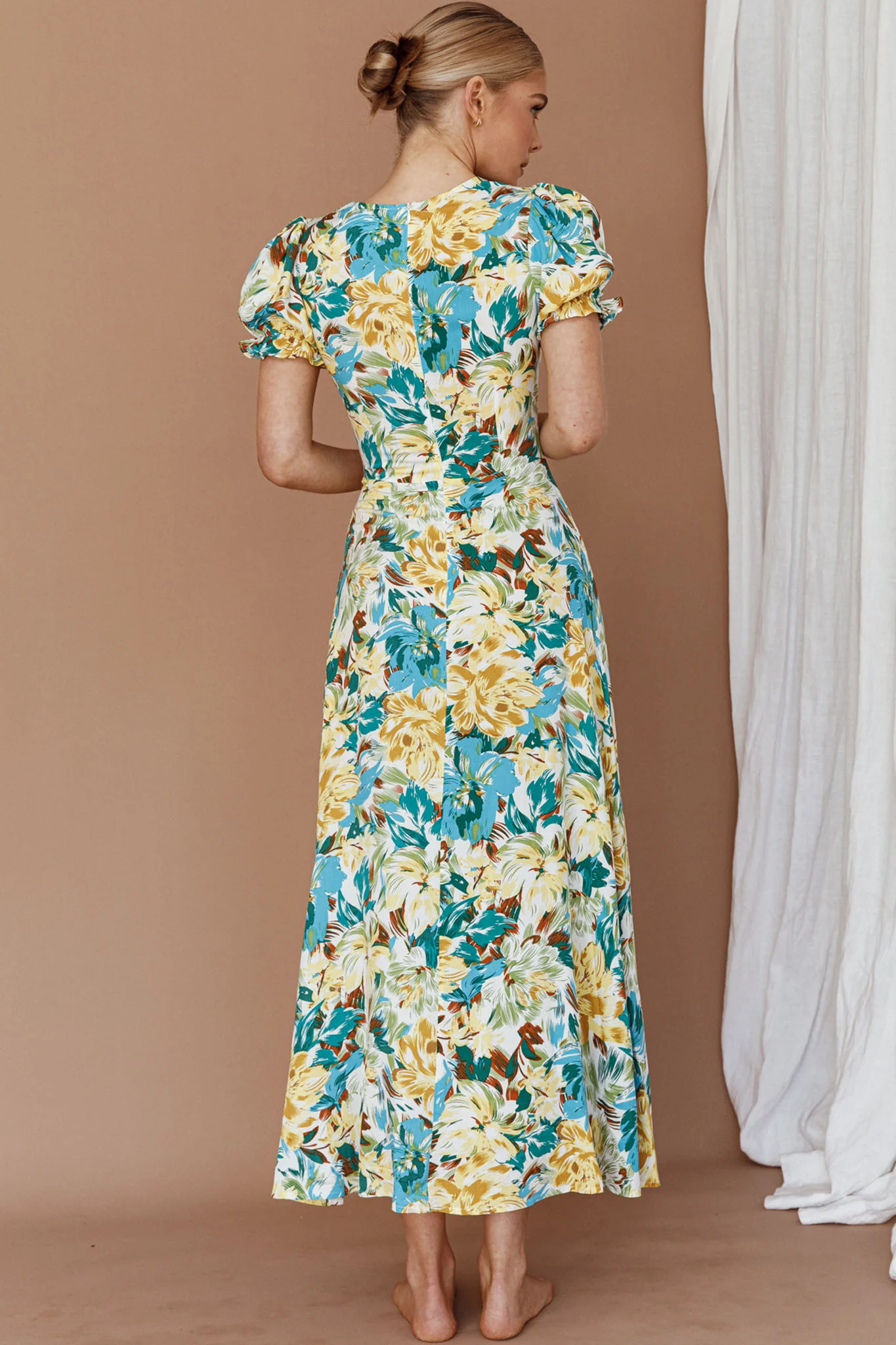 Montebello Puff Sleeve Maxi Dress Floral Blue/Yellow - Image 2