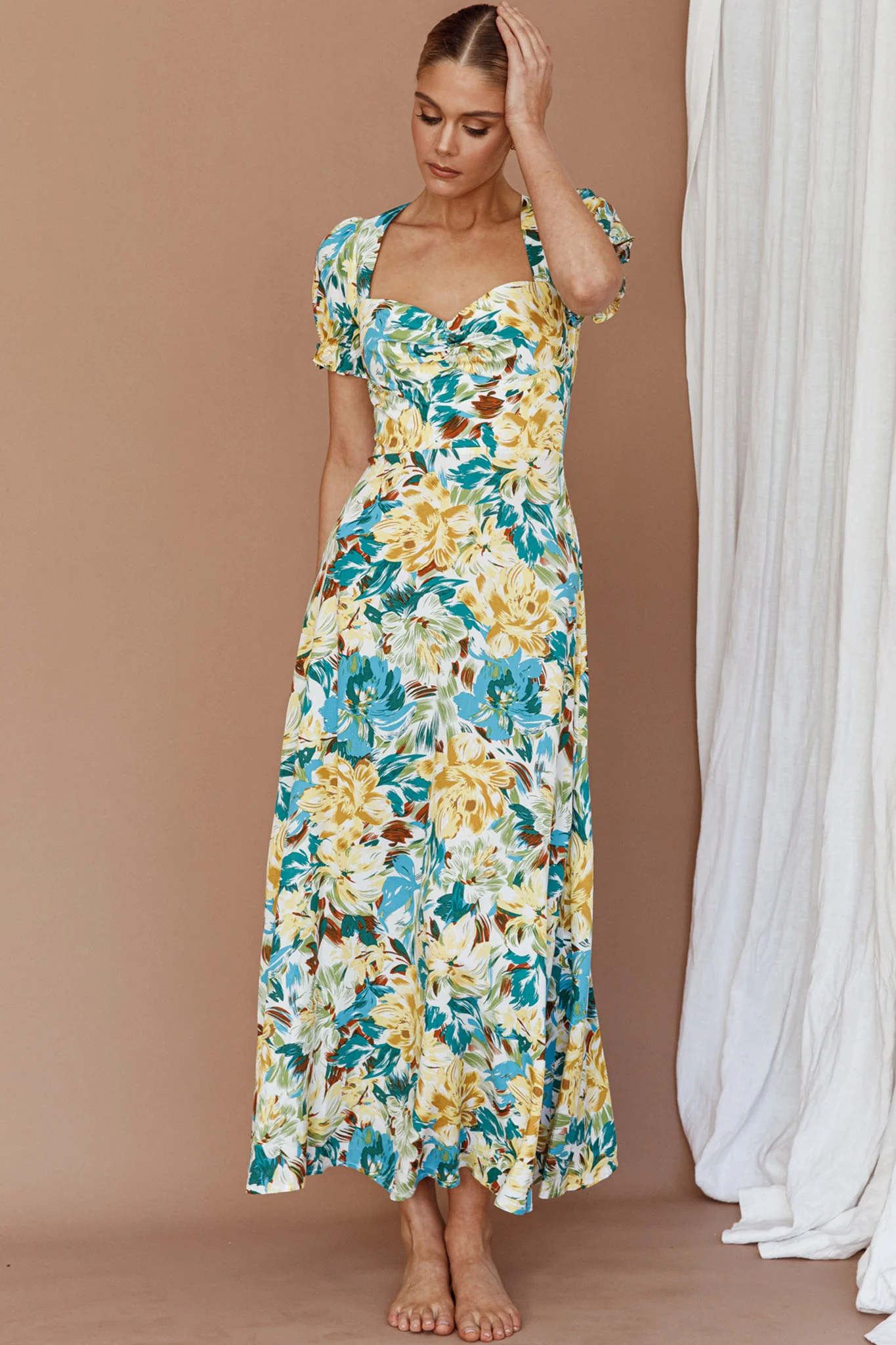 Montebello Puff Sleeve Maxi Dress Floral Blue/Yellow - Image 6