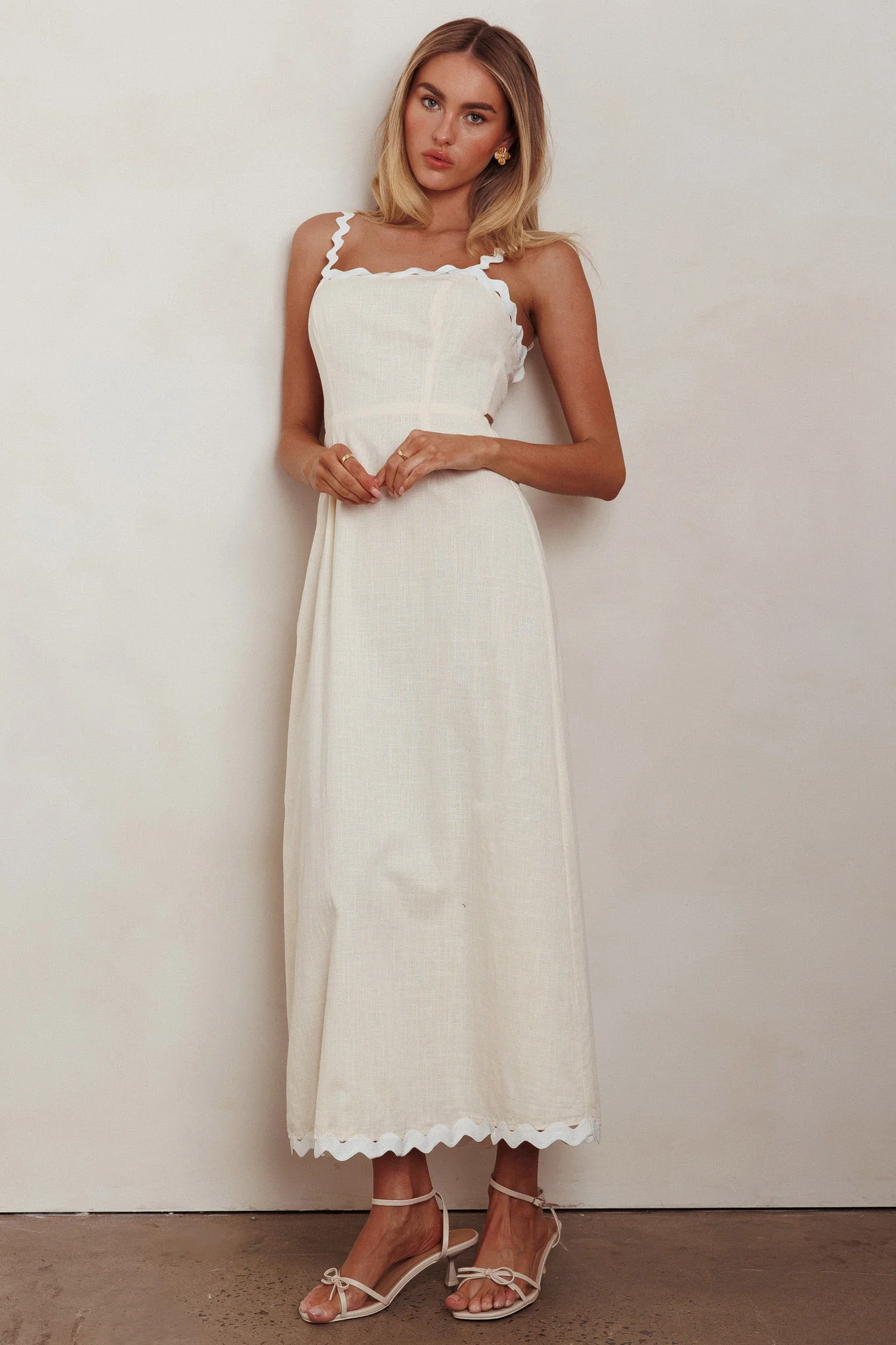 Montego Bay Ric Rac Strap Maxi Dress Oat - Image 6
