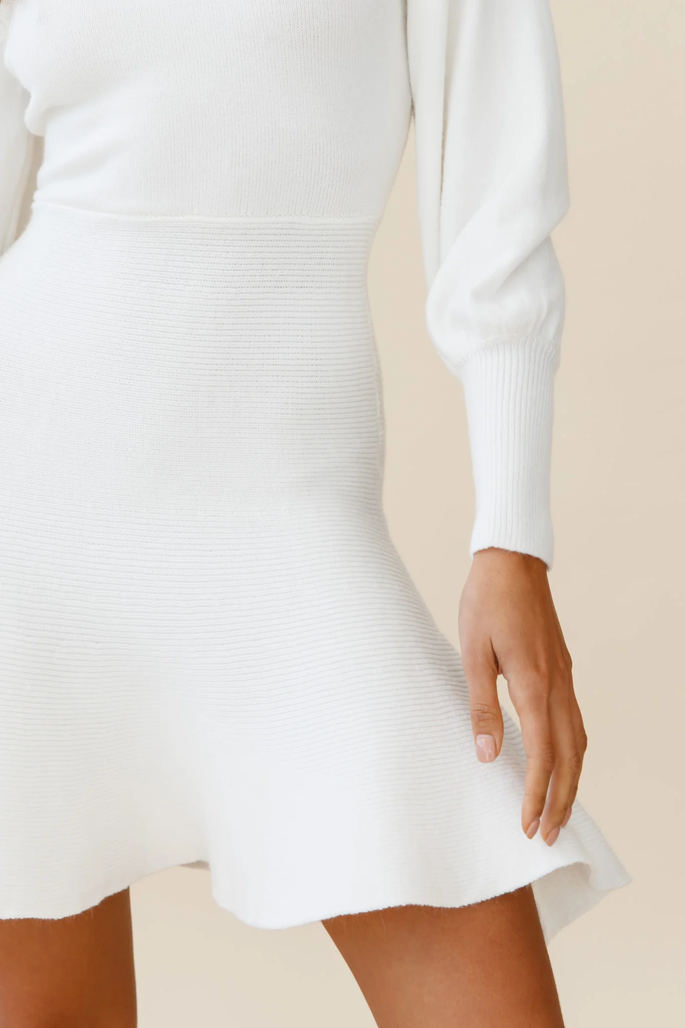 Montmarte Lantern Sleeve Fluted Hem Dress White - Image 5