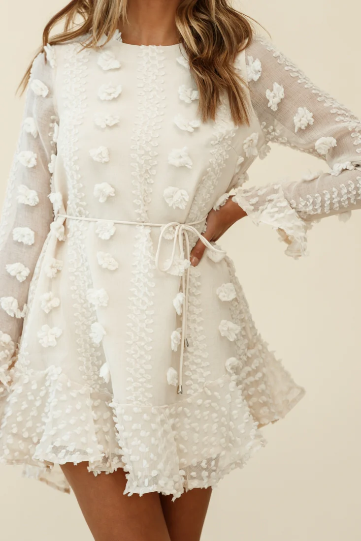 Montville Long Sleeve Embellished Dress Beige - Image 6
