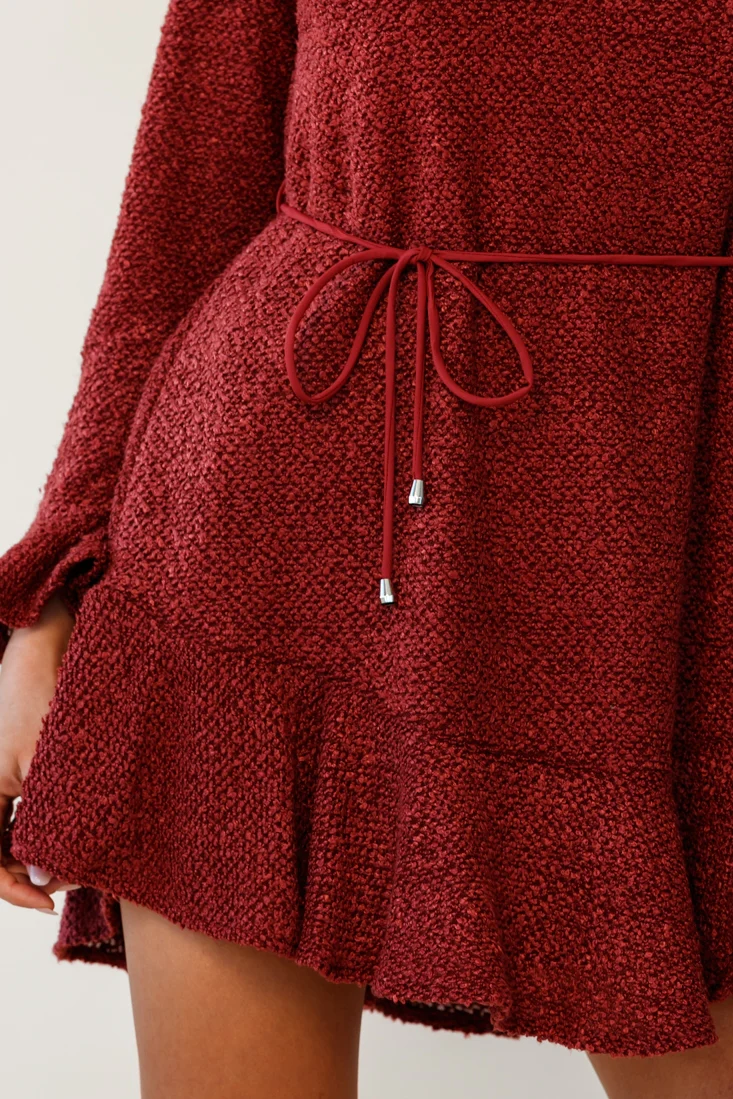 Montville Long Sleeve Knit Dress Maroon - Image 3
