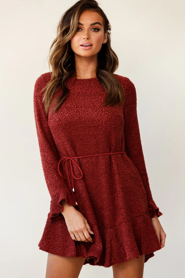 Montville Long Sleeve Knit Dress Maroon - Image 4