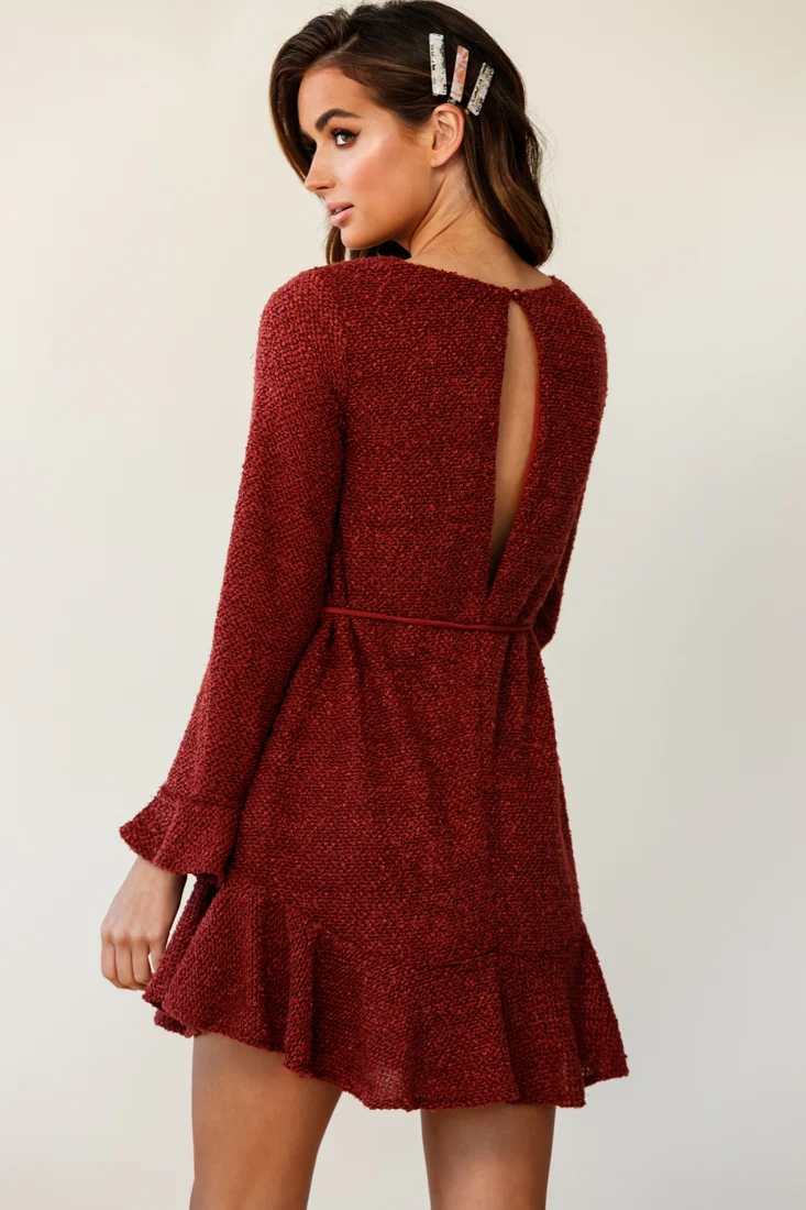 Montville Long Sleeve Knit Dress Maroon - Image 5