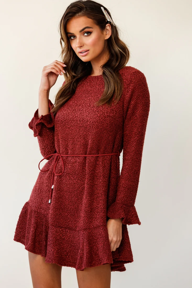 Montville Long Sleeve Knit Dress Maroon - Image 7
