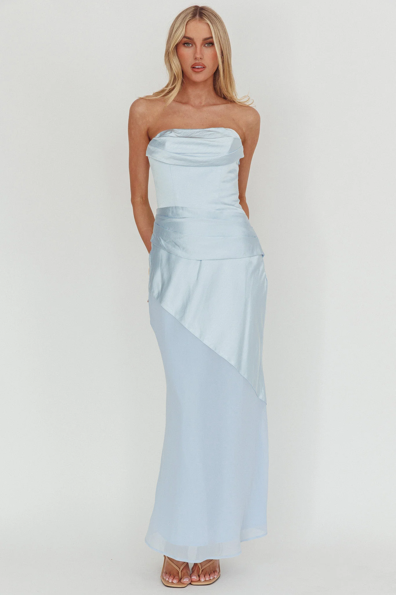 Moon Aura Pleat Detail Strapless Maxi Dress Blue - Image 2