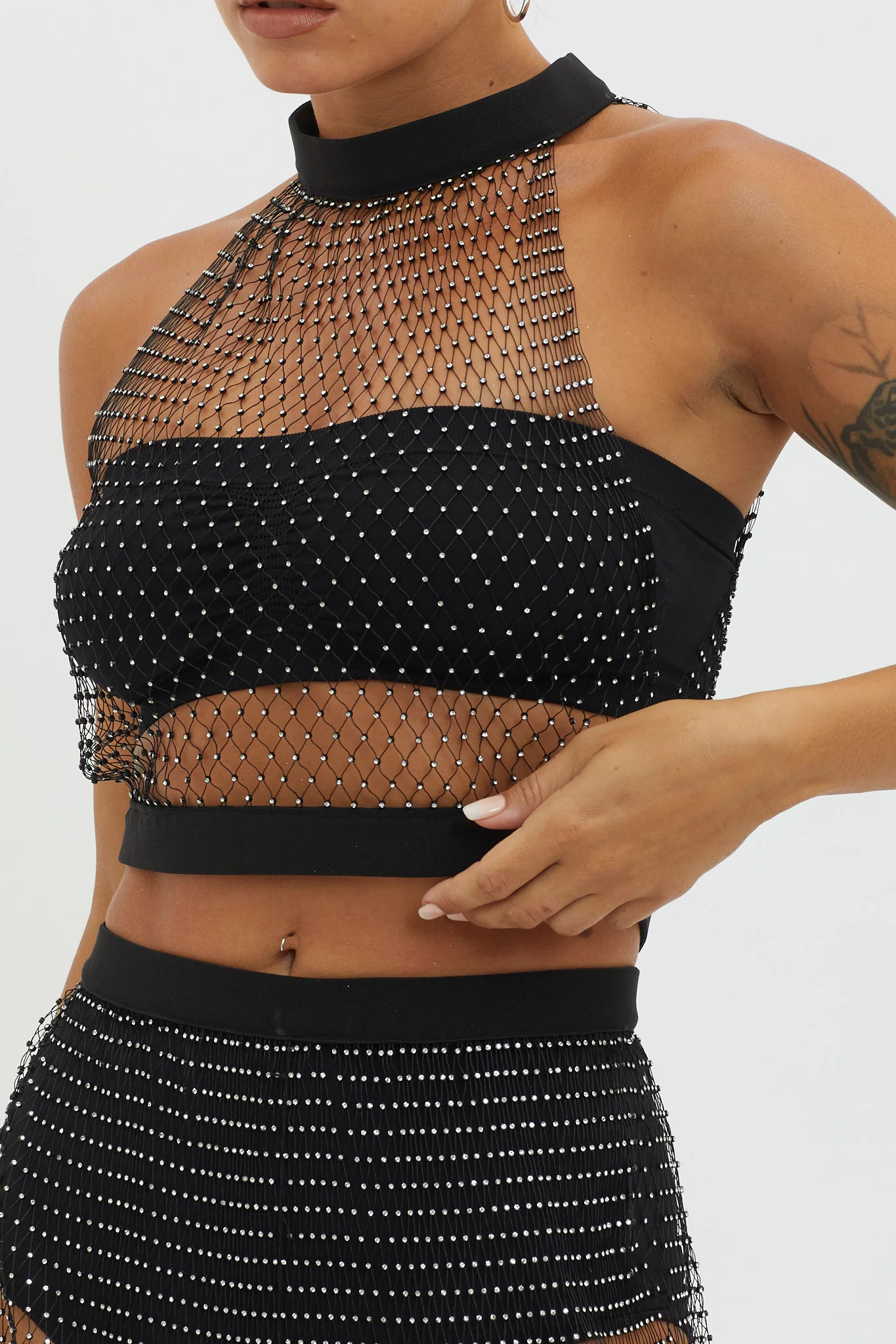 Moon Rock Diamante Mesh Top Black - Image 3