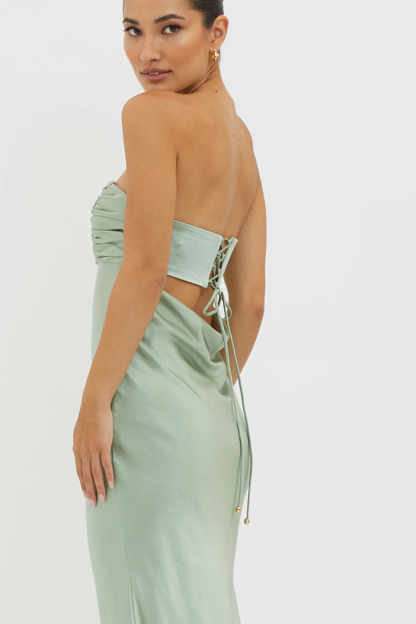 Moon Song Strapless Laced Back Dress Matcha - Image 5