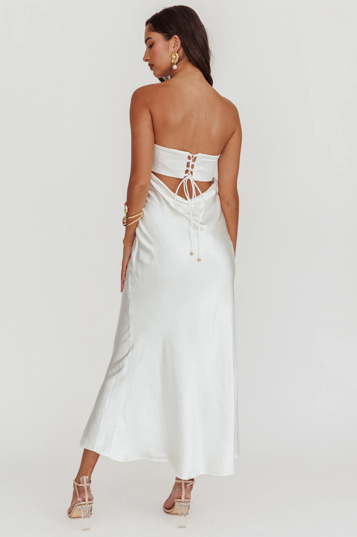 Moon Song Strapless Laced Back Dress Off White - Image 2