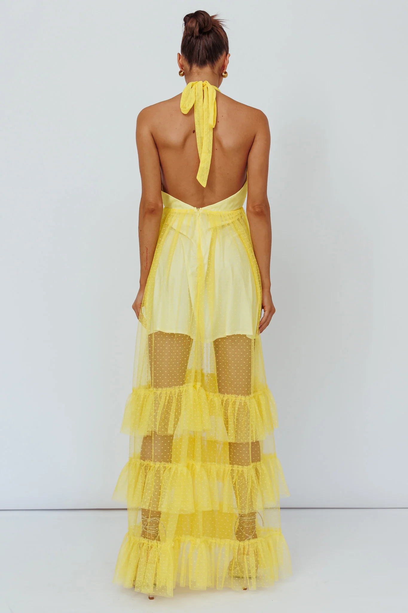 Moonlight Sonata Ruffle Mesh Maxi Dress Hail Spot Lemon - Image 2
