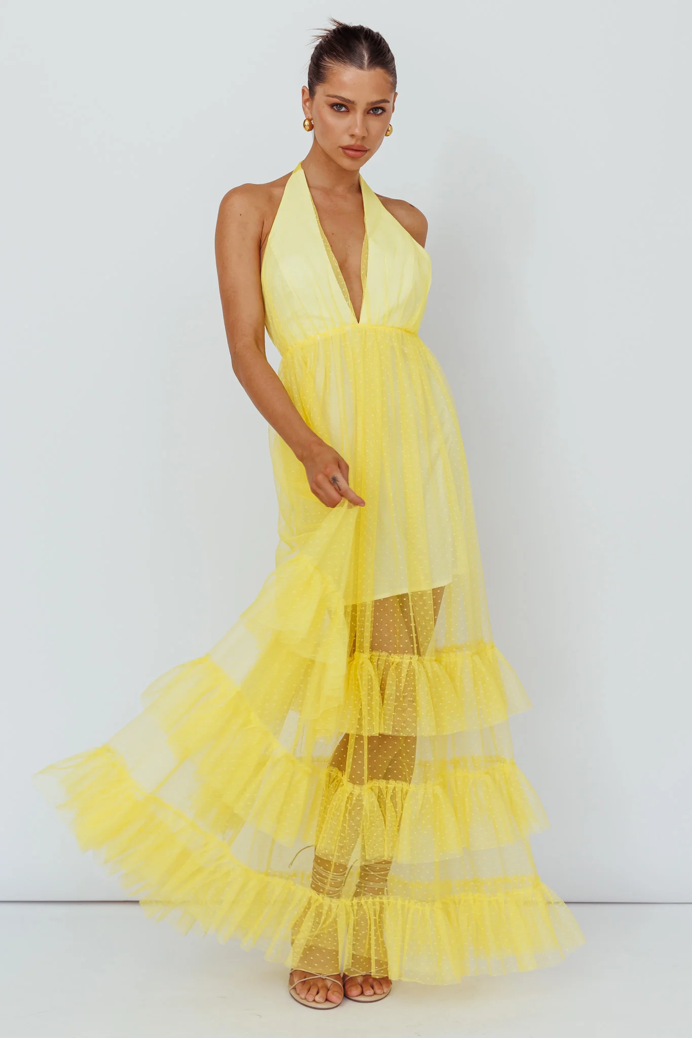 Moonlight Sonata Ruffle Mesh Maxi Dress Hail Spot Lemon - Image 3