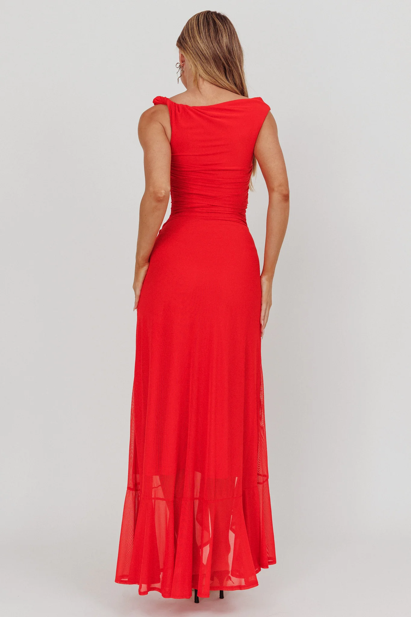 Moonlit Magic Asymmetric Neckline Maxi Dress Red - Image 2