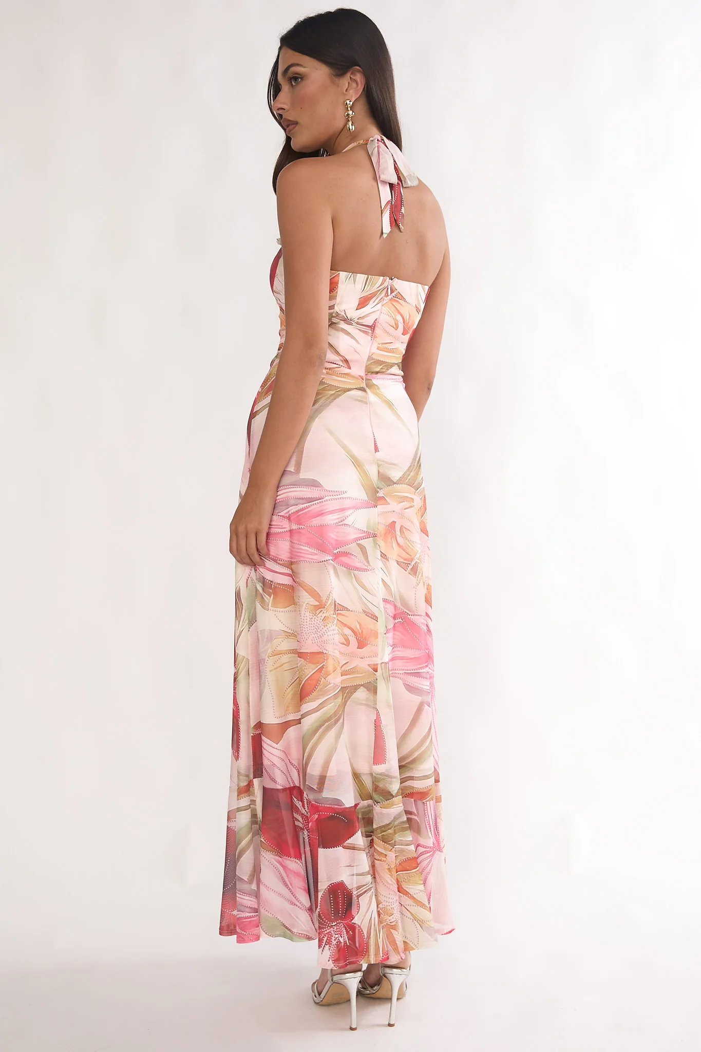 Moonlit Magic Halterneck Split Maxi Dress Floral Red - Image 3
