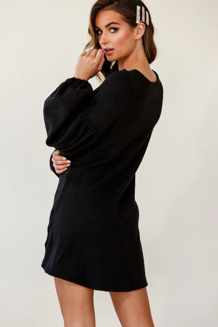 Morais Puff Sleeved Sweater Dress Black - Image 3