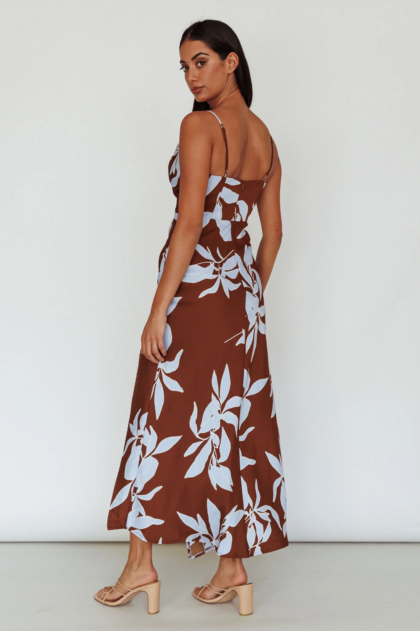 Morea Cowl Neck Maxi Dress Floral Brown - Image 2