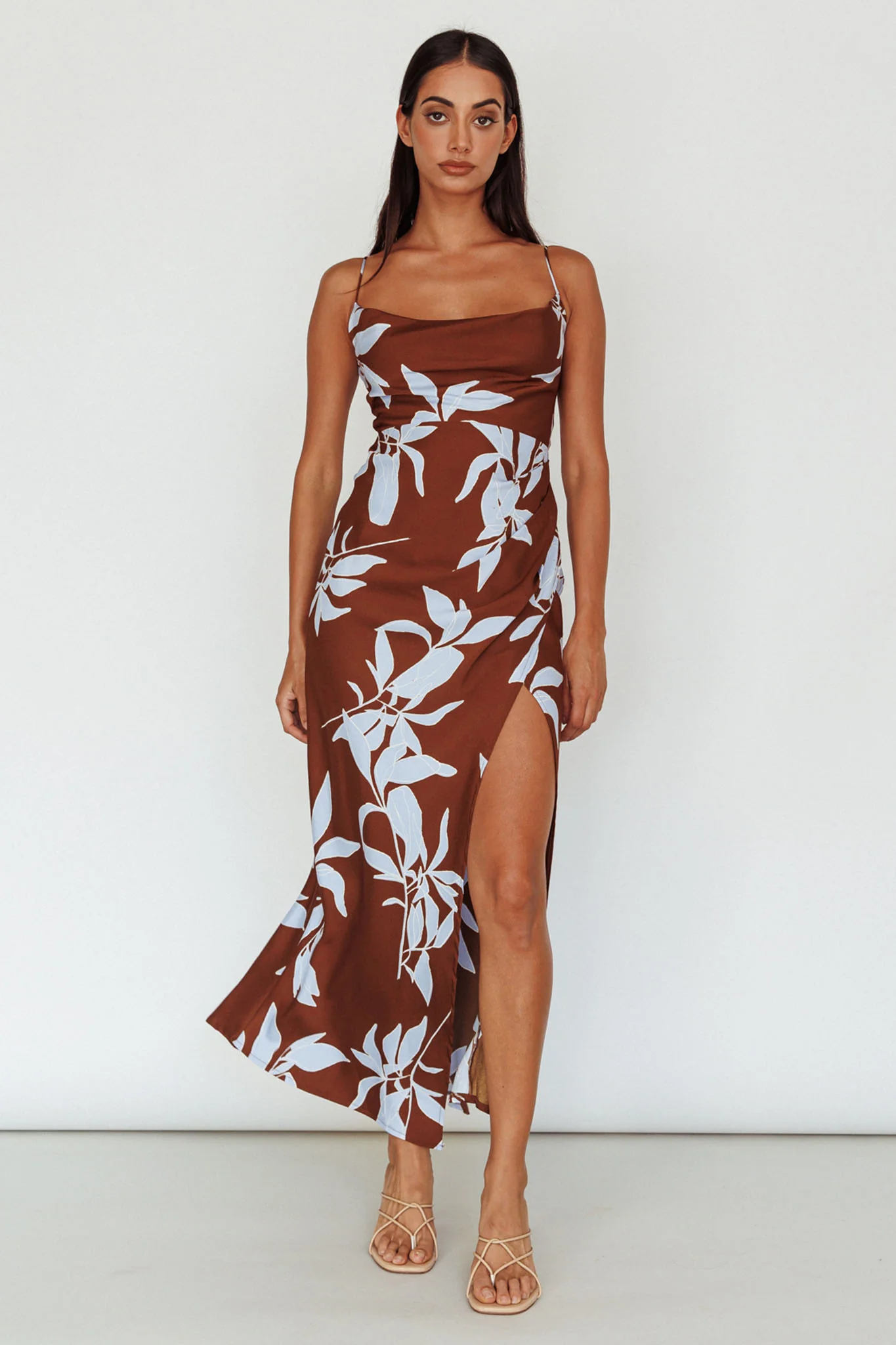 Morea Cowl Neck Maxi Dress Floral Brown - Image 5