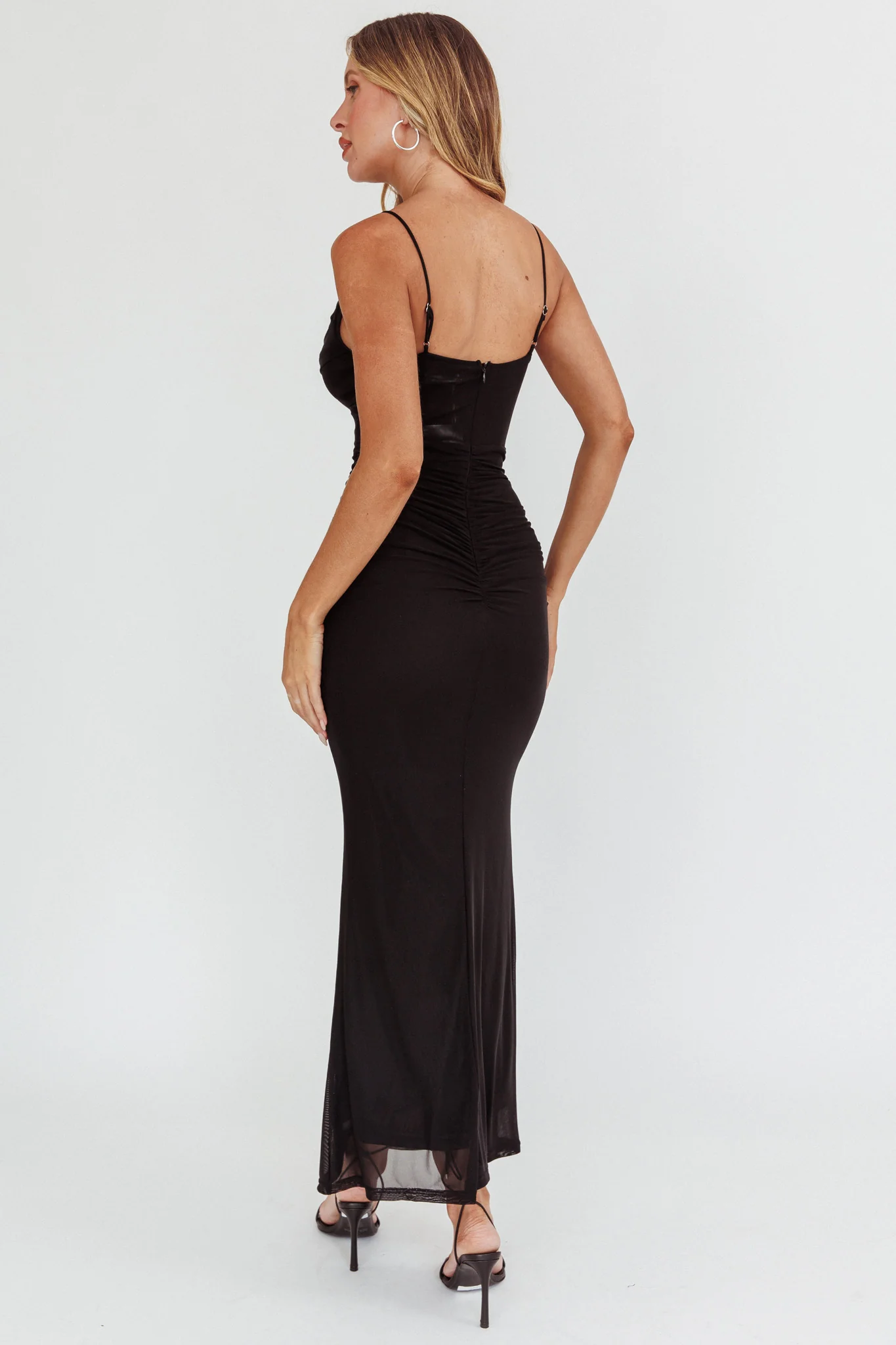 Morella Ruched Waist Mesh Maxi Dress Black - Image 2