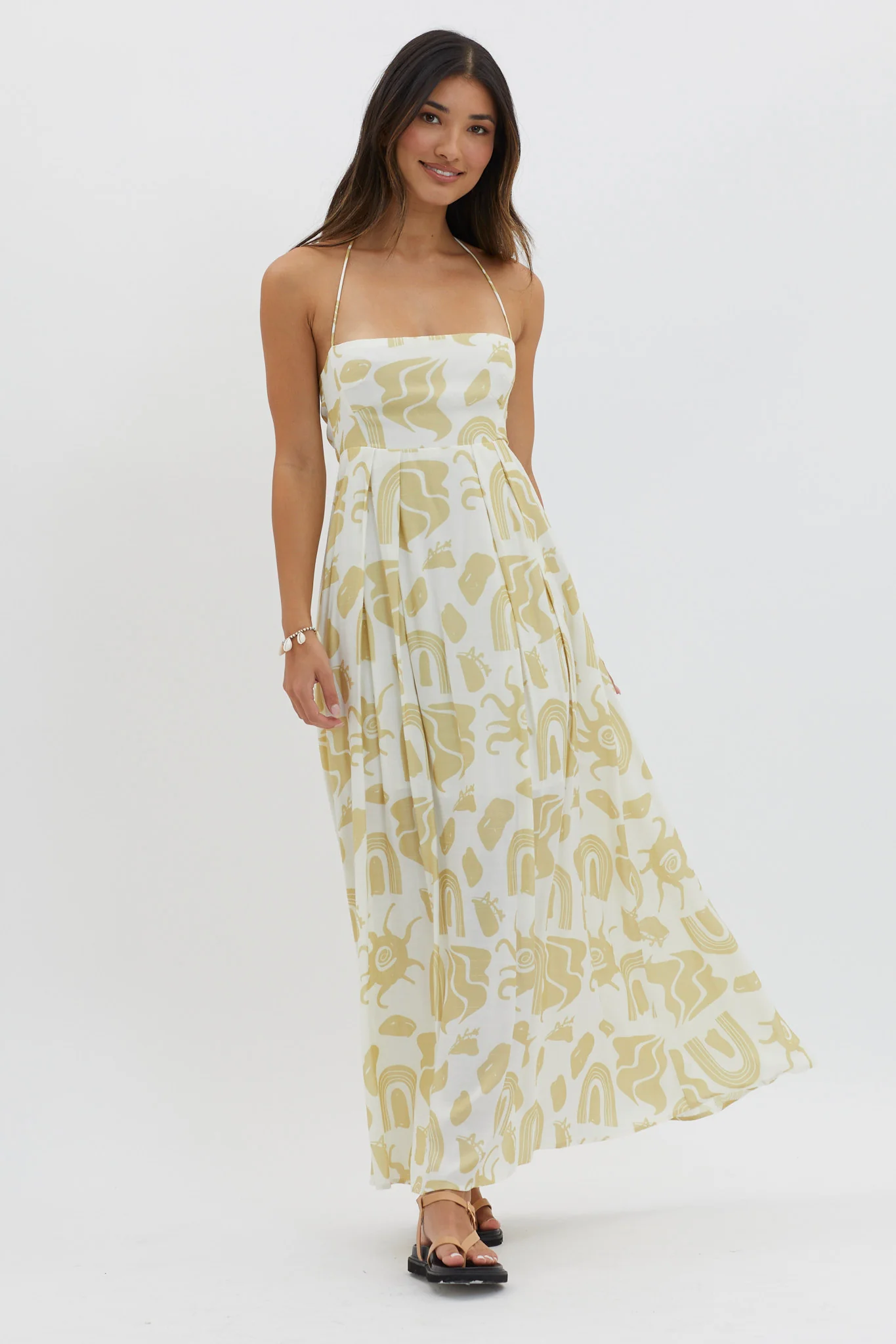 Moreton Halterneck Tied Back Dress Yellow - Image 5
