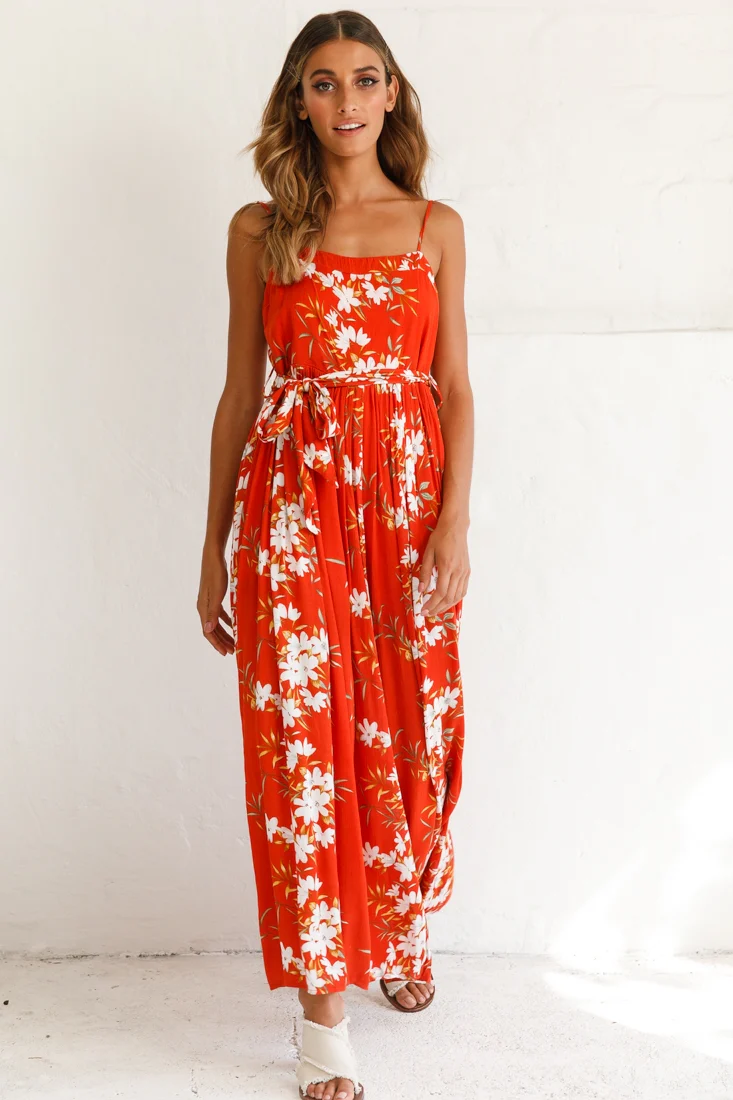 Morgan Square Neckline Wide-Leg Jumpsuit Floral Print Rust - Image 2