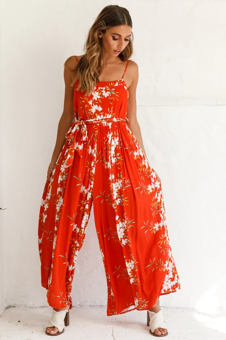 Morgan Square Neckline Wide-Leg Jumpsuit Floral Print Rust - Image 7