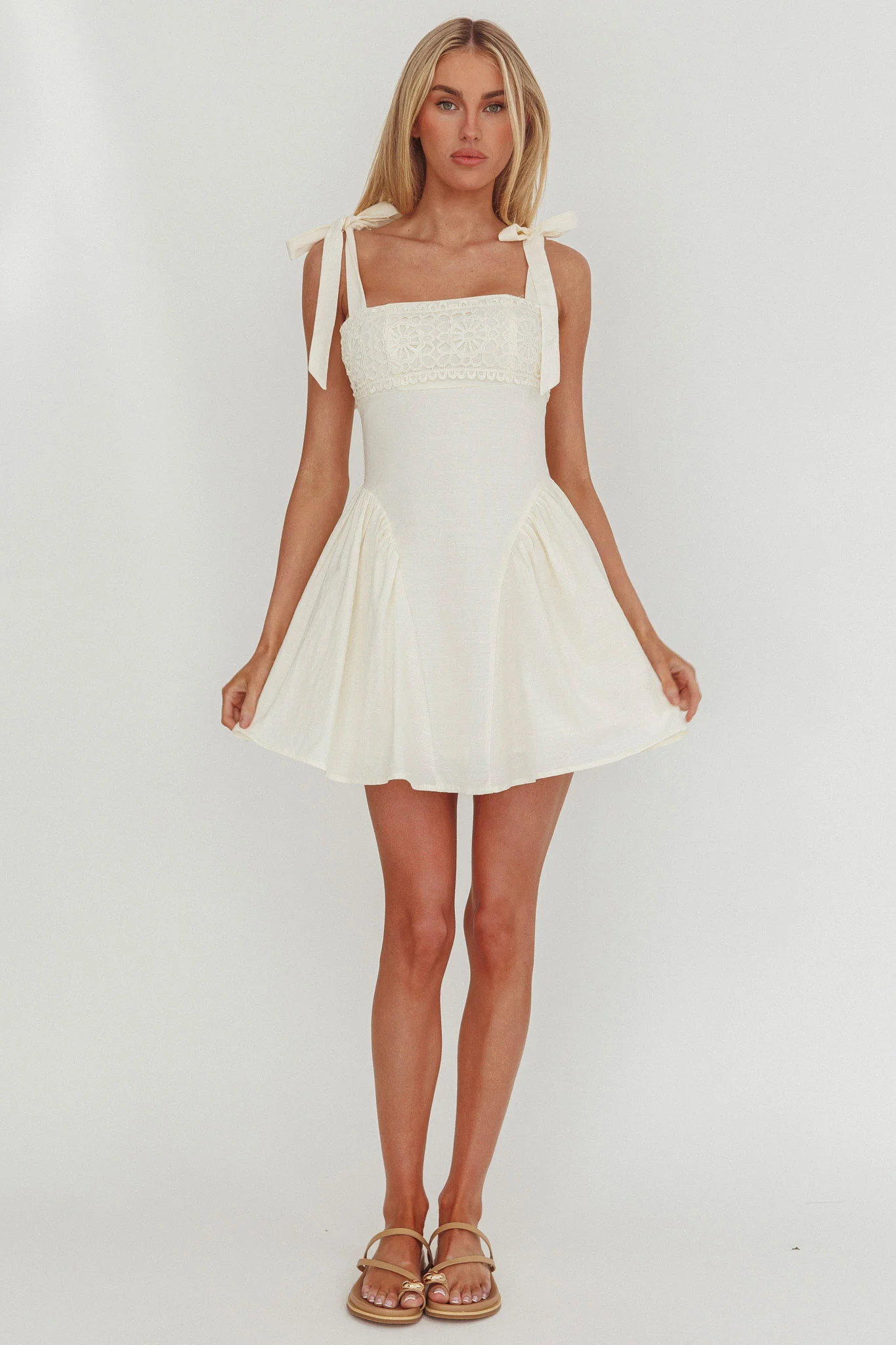 Morgana Tied Shoulder Applique Mini Dress White - Image 4