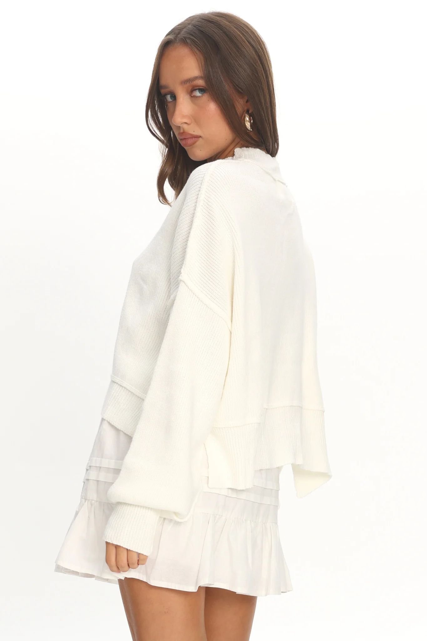 Morning Frost Crop Ribbed Knit Sweater White - Image 3