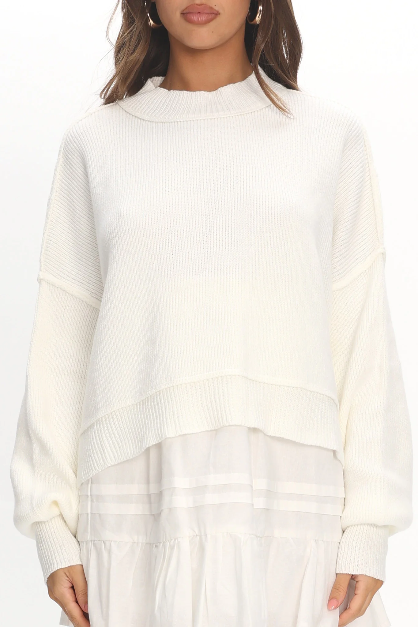 Morning Frost Crop Ribbed Knit Sweater White - Image 4