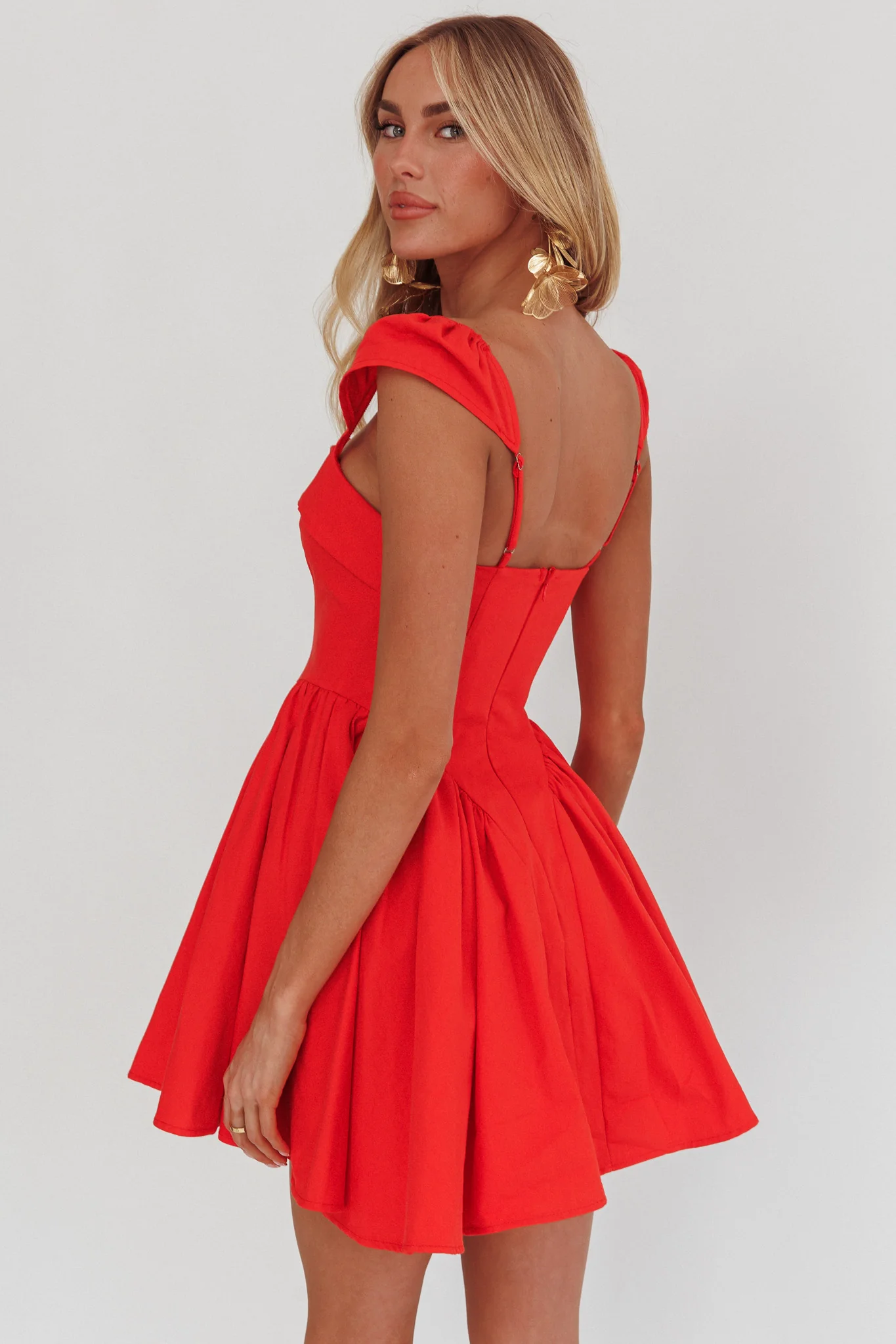 Morning Meadows Button Front Mini Dress Red - Image 2