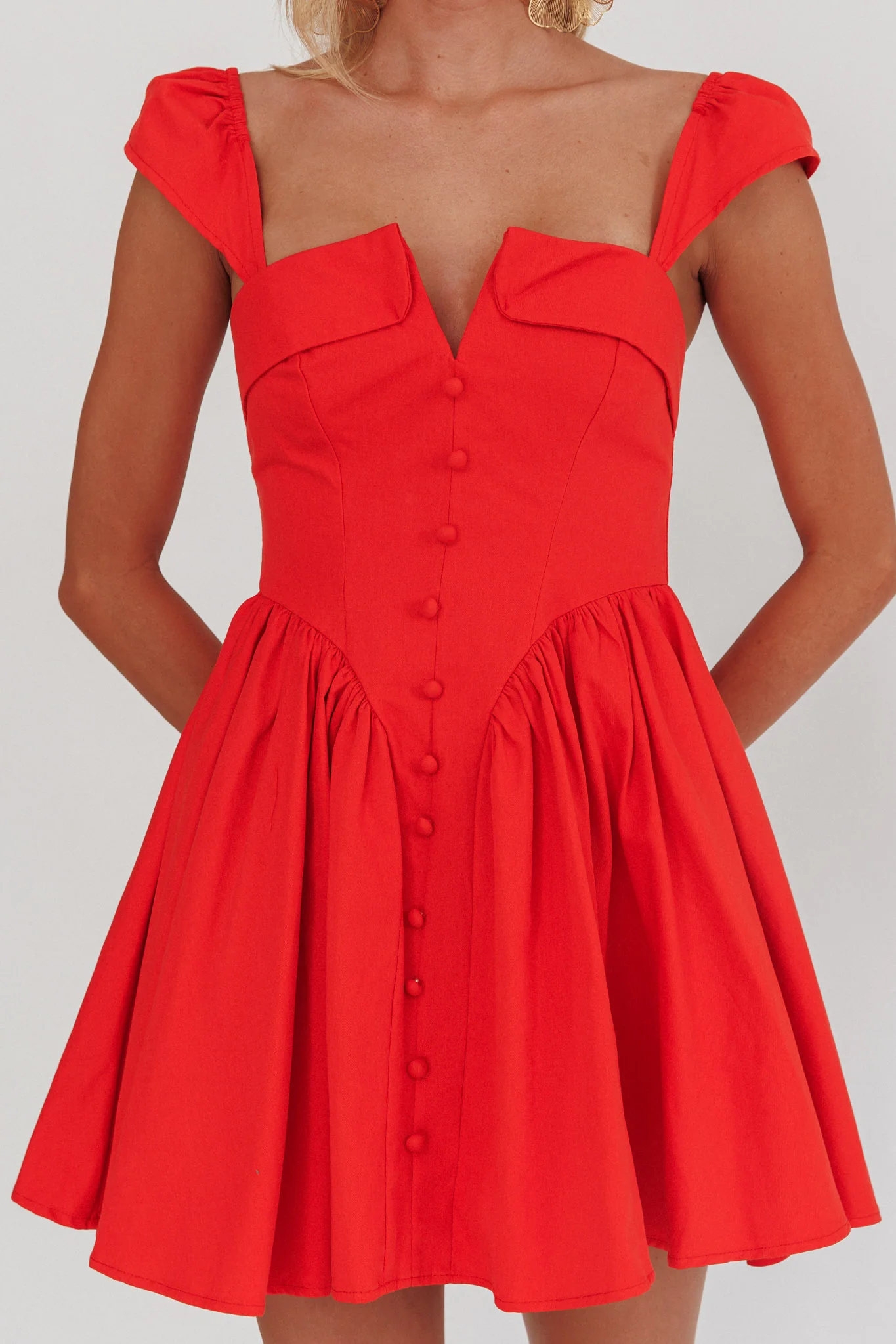 Morning Meadows Button Front Mini Dress Red - Image 3