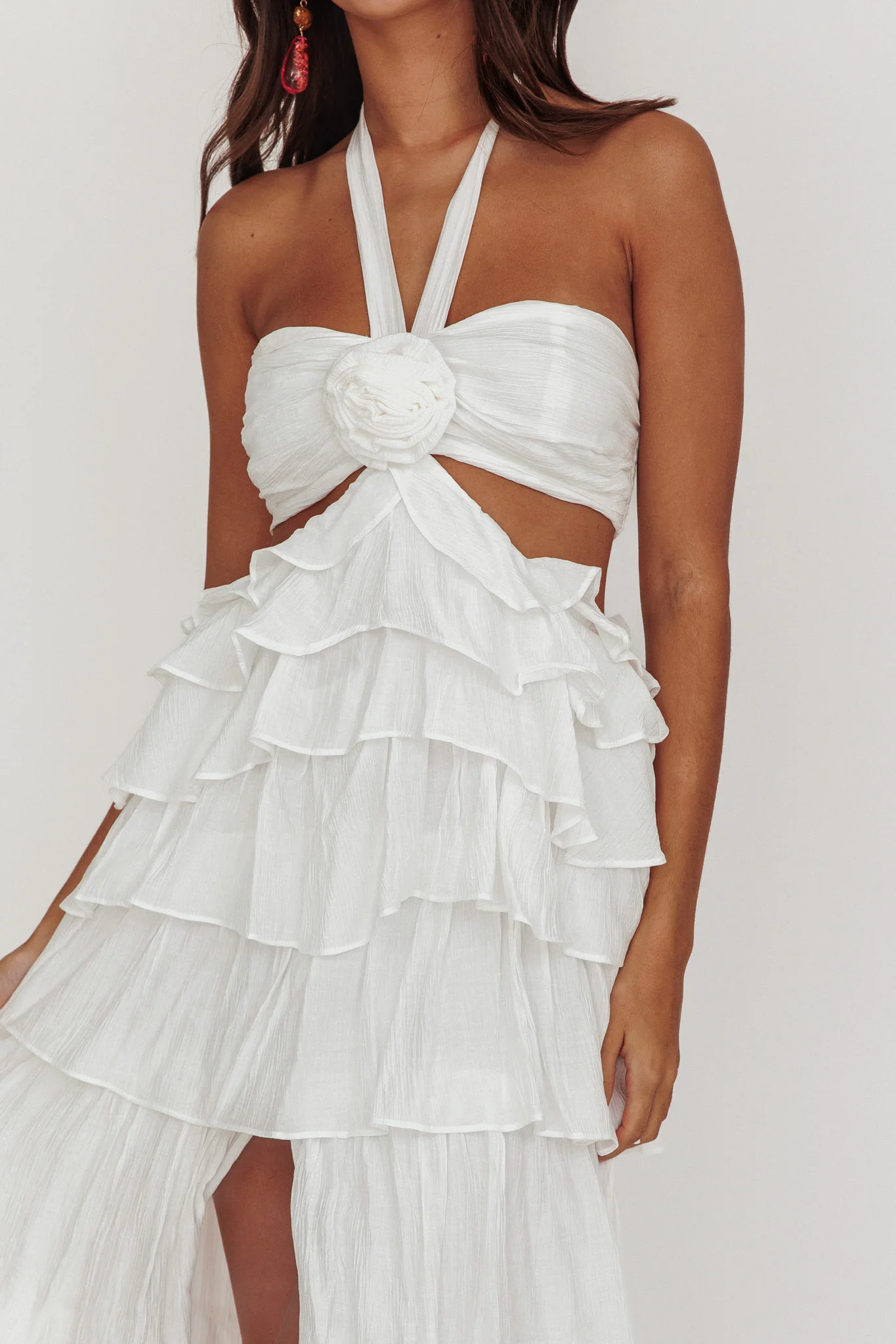 Morpheus Ruffle Halterneck Maxi Dress Off White - Image 4
