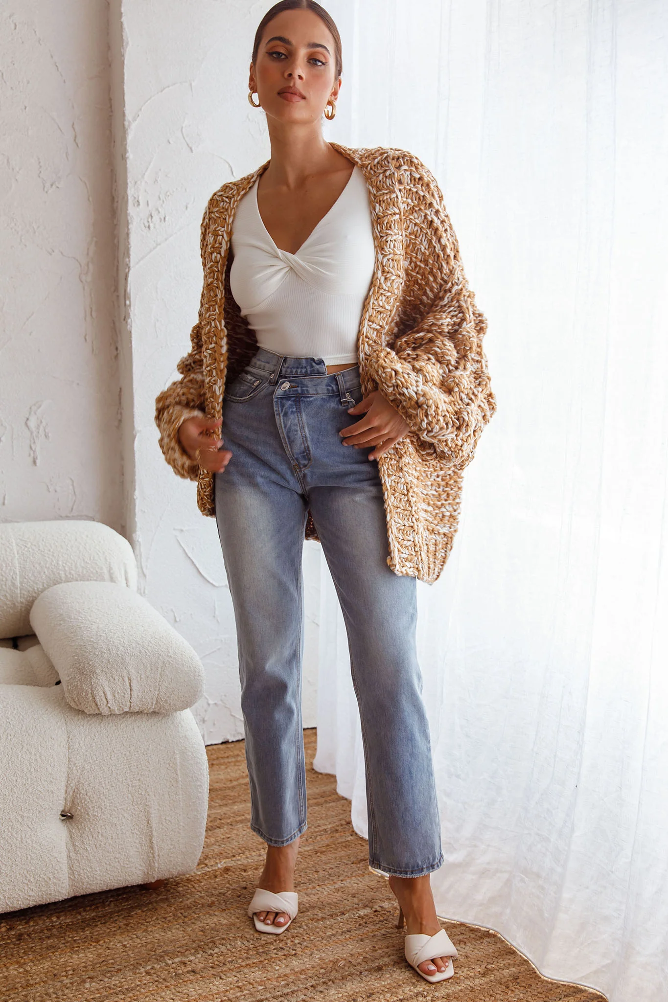 Moscow Chunky Knit Oversized Cardigan Oatmeal - Image 4